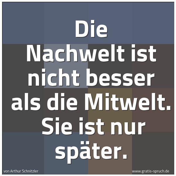 Spruchbild mit dem Text 'Die Nachwelt ist nicht besser als die Mitwelt.
Sie ist nur später.'