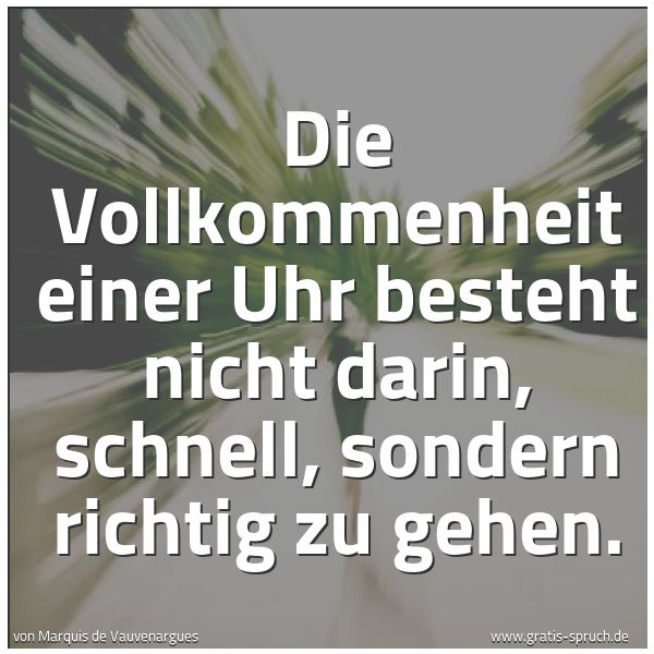 Spruchbild mit dem Text 'Die Vollkommenheit einer Uhr besteht nicht darin, schnell, sondern richtig zu gehen.'