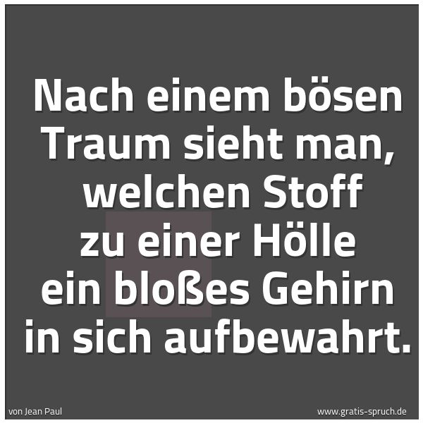 Spruchbild mit dem Text 'Nach einem bösen Traum sieht man,
welchen Stoff zu einer Hölle ein bloßes Gehirn in sich aufbewahrt.'