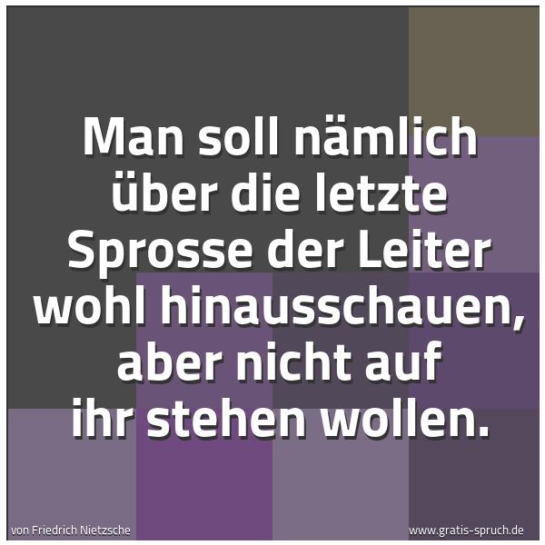 Spruchbild mit dem Text 'Man soll nämlich über die letzte Sprosse der Leiter wohl hinausschauen, aber nicht auf ihr stehen wollen.'