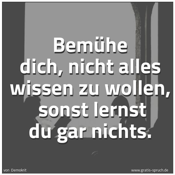 Spruchbild mit dem Text 'Bemühe dich, nicht alles wissen zu wollen,
sonst lernst du gar nichts.'