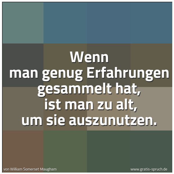 Spruchbild mit dem Text 'Wenn man genug Erfahrungen gesammelt hat,
ist man zu alt, um sie auszunutzen.'