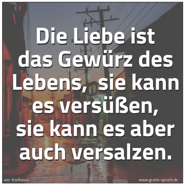 Spruchbild mit dem Text 'Die Liebe ist das Gewürz des Lebens,
sie kann es versüßen, sie kann es aber auch versalzen.'