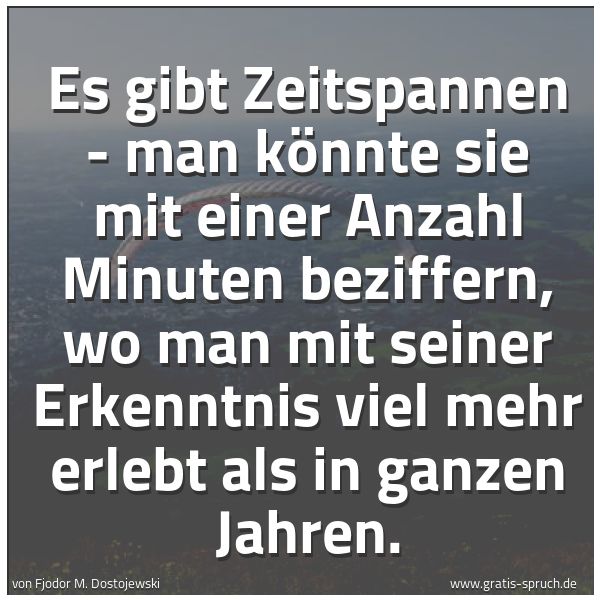 Spruchbild mit dem Text 'Es gibt Zeitspannen -
man könnte sie mit einer Anzahl Minuten beziffern,
wo man mit seiner Erkenntnis viel mehr erlebt
als in ganzen Jahren.'