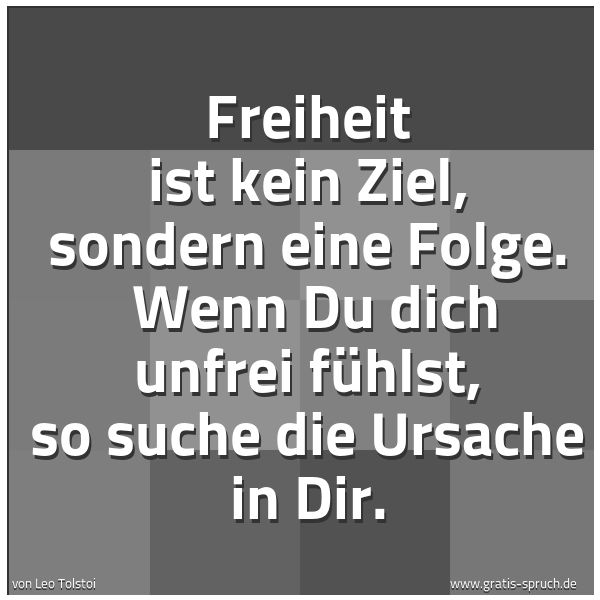 Spruchbild mit dem Text 'Freiheit ist kein Ziel, sondern eine Folge.
Wenn Du dich unfrei fühlst, so suche die Ursache in Dir.'