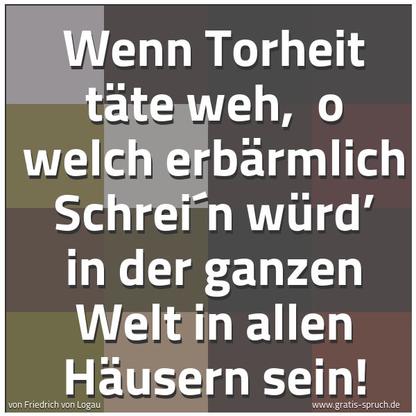 Spruchbild mit dem Text 'Wenn Torheit täte weh,
o welch erbärmlich Schrei´n würd’ in der ganzen Welt in allen Häusern sein! '