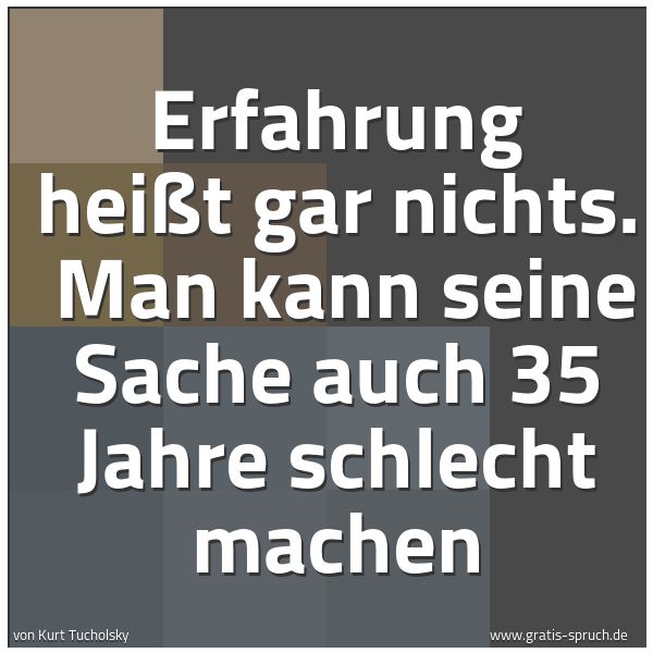 Spruchbild mit dem Text 'Erfahrung heißt gar nichts.
Man kann seine Sache auch 35 Jahre schlecht machen'