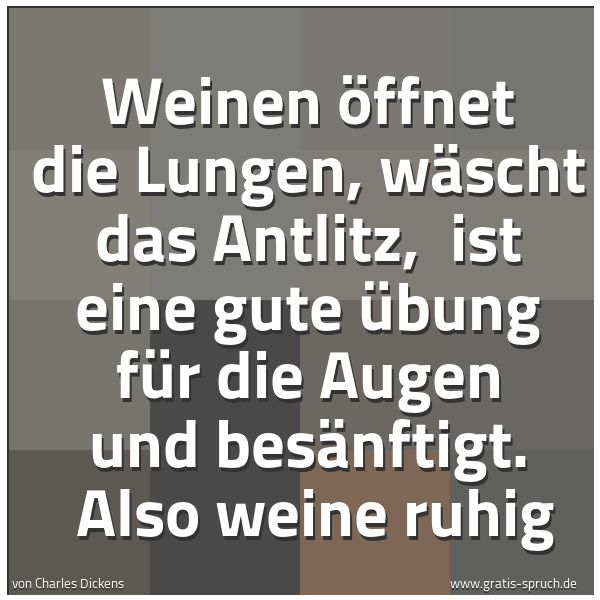 Spruchbild mit dem Text 'Weinen öffnet die Lungen, wäscht das Antlitz,
ist eine gute Übung für die Augen und besänftigt.
Also weine ruhig'