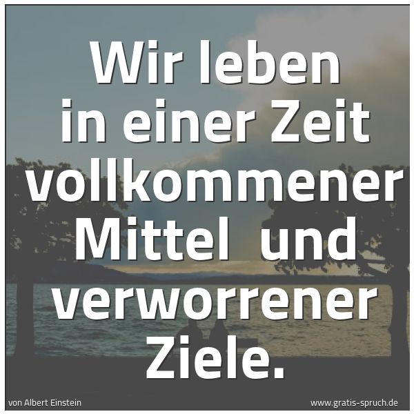 Spruchbild mit dem Text 'Wir leben in einer Zeit vollkommener Mittel
und verworrener Ziele.'