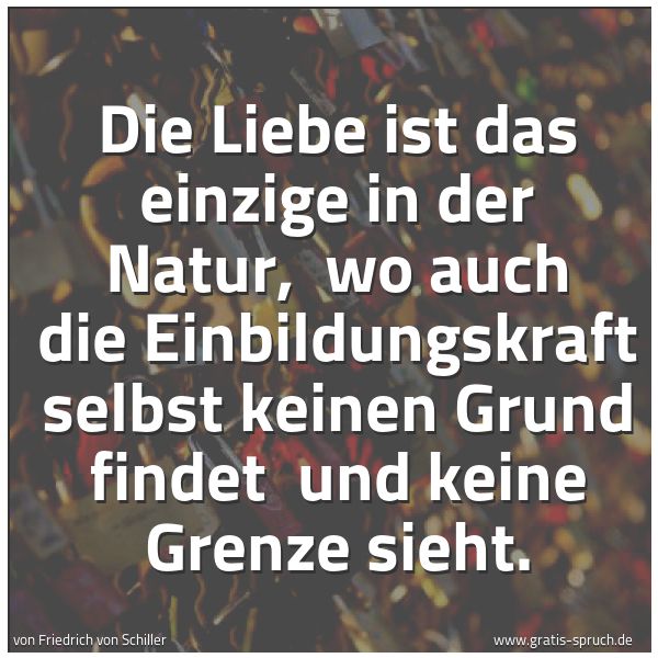 Spruchbild mit dem Text 'Die Liebe ist das einzige in der Natur,
wo auch die Einbildungskraft selbst keinen Grund findet
und keine Grenze sieht. '