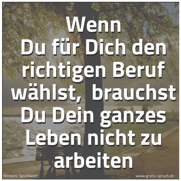 Spruchbild mit dem Text 'Wenn Du für Dich den richtigen Beruf wählst,
brauchst Du Dein ganzes Leben nicht zu arbeiten'