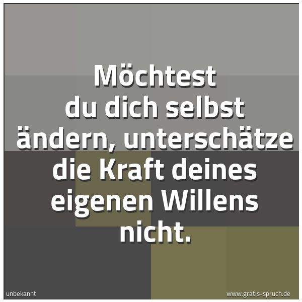 Spruchbild mit dem Text 'Möchtest du dich selbst ändern,
unterschätze die Kraft deines eigenen Willens nicht.'