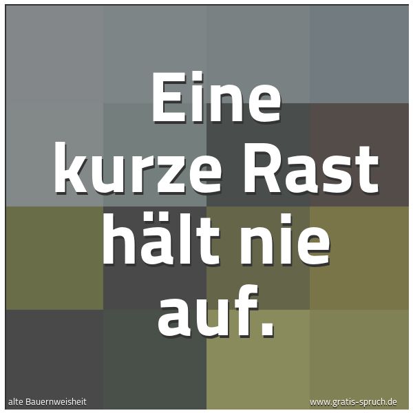 Spruchbild mit dem Text 'Eine kurze Rast hält nie auf.'