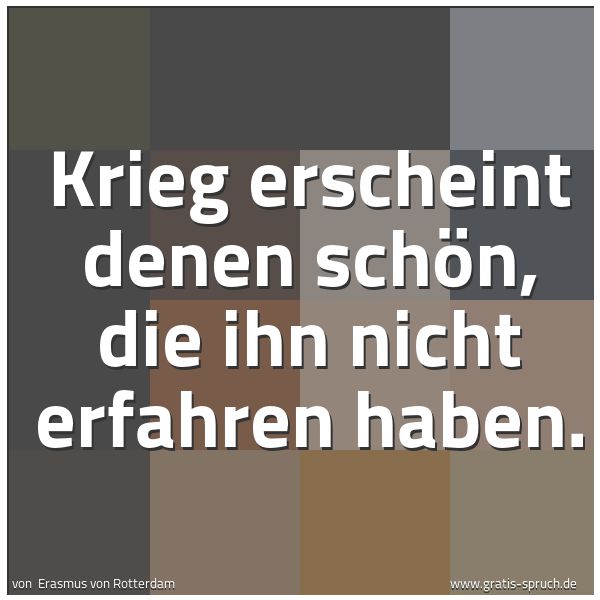 Spruchbild mit dem Text 'Krieg erscheint denen schön, die ihn nicht erfahren haben.'