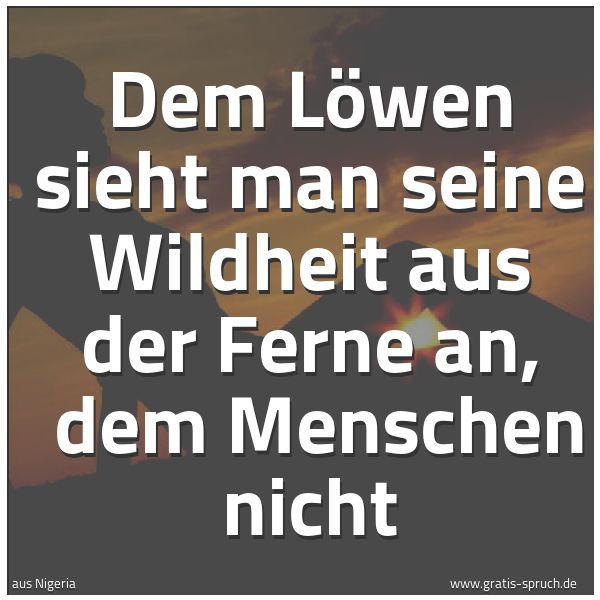 Spruchbild mit dem Text 'Dem Löwen sieht man seine Wildheit aus der Ferne an,
dem Menschen nicht'