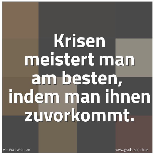 Spruchbild mit dem Text 'Krisen meistert man am besten,
indem man ihnen zuvorkommt. '