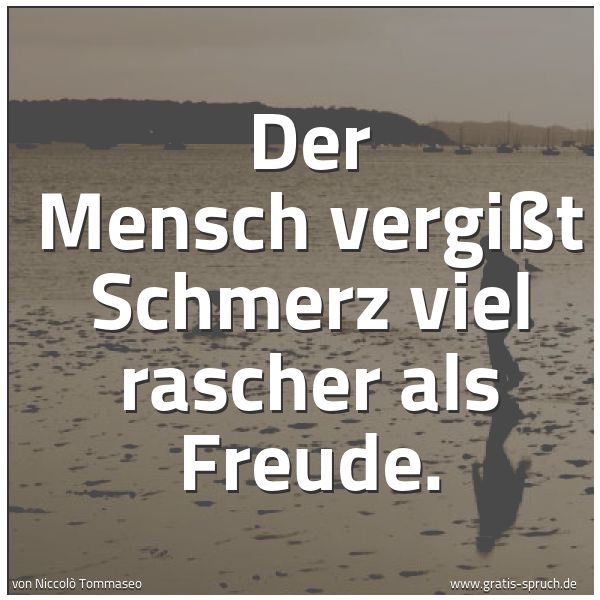 Spruchbild mit dem Text 'Der Mensch vergißt Schmerz viel rascher als Freude.'