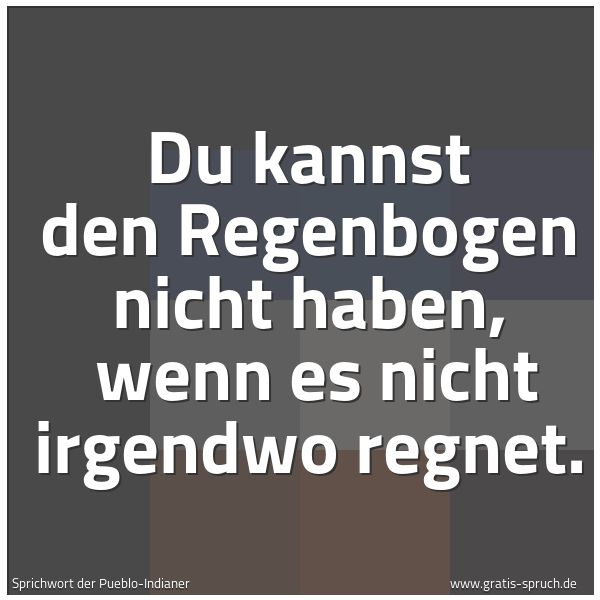 Spruchbild mit dem Text 'Du kannst den Regenbogen nicht haben,
wenn es nicht irgendwo regnet.'