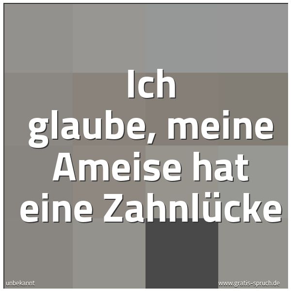 Spruchbild mit dem Text 'Ich glaube,
meine Ameise hat eine Zahnlücke'