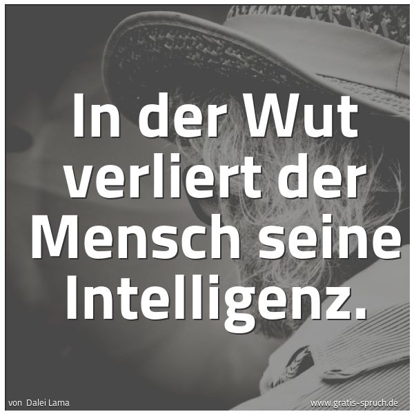 Spruchbild mit dem Text 'In der Wut verliert der Mensch seine Intelligenz.'