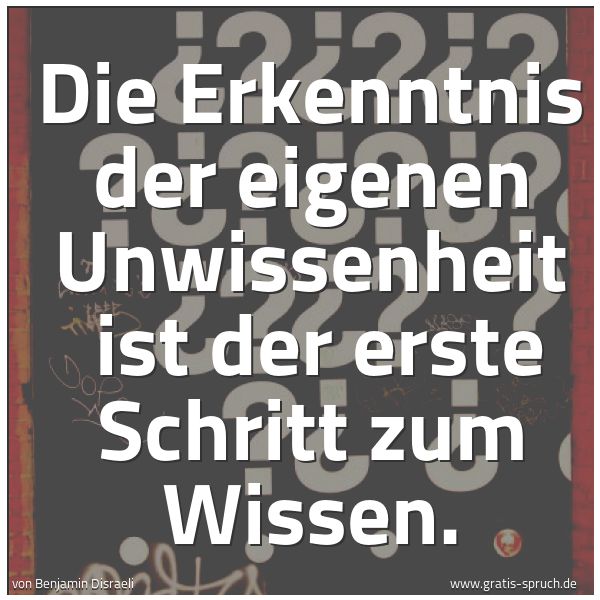 Spruchbild mit dem Text 'Die Erkenntnis der eigenen Unwissenheit
ist der erste Schritt zum Wissen.'