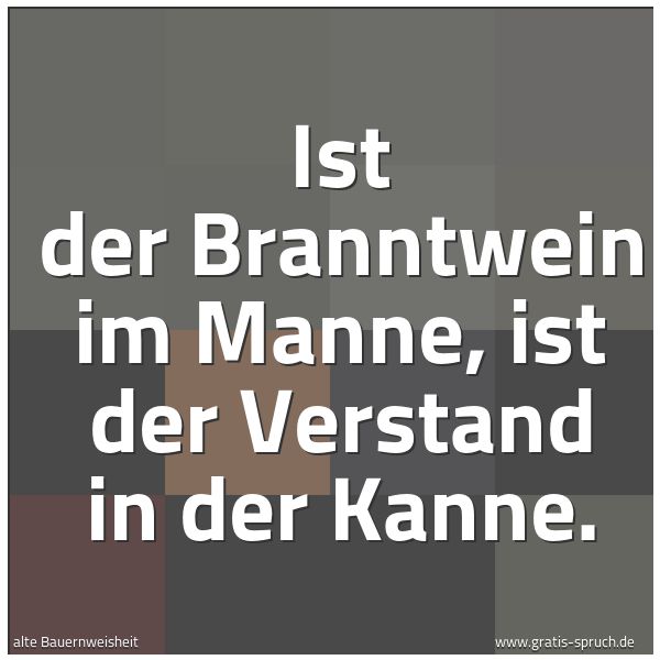 Spruchbild mit dem Text 'Ist der Branntwein im Manne,
ist der Verstand in der Kanne.'