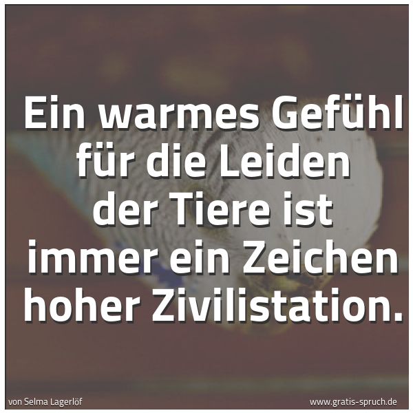 Spruchbild mit dem Text 'Ein warmes Gefühl für die Leiden der Tiere
ist immer ein Zeichen hoher Zivilistation.'