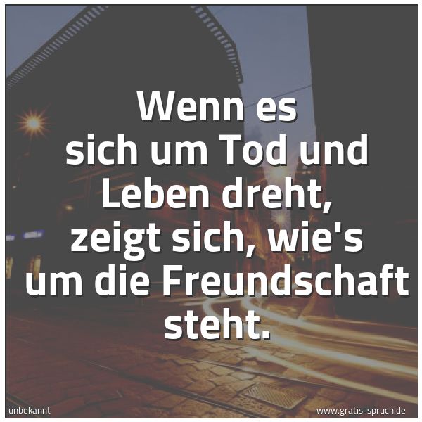 Spruchbild mit dem Text 'Wenn es sich um Tod und Leben dreht,
zeigt sich, wie's um die Freundschaft steht.'