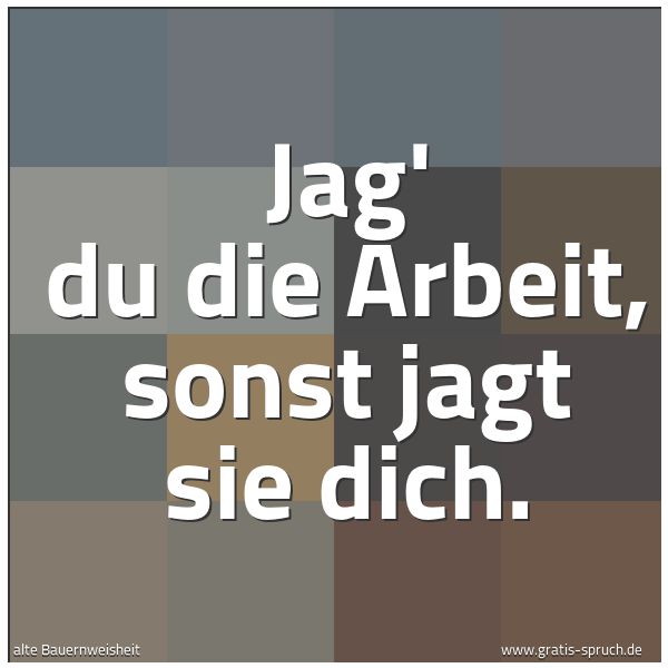 Spruchbild mit dem Text 'Jag' du die Arbeit,
sonst jagt sie dich.'