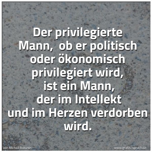 Spruchbild mit dem Text 'Der privilegierte Mann,
ob er politisch oder ökonomisch privilegiert wird,
ist ein Mann,
der im Intellekt und im Herzen verdorben wird.'