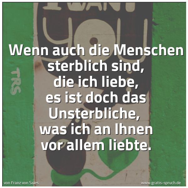 Spruchbild mit dem Text 'Wenn auch die Menschen sterblich sind, die ich liebe,
es ist doch das Unsterbliche,
was ich an Ihnen vor allem liebte.'