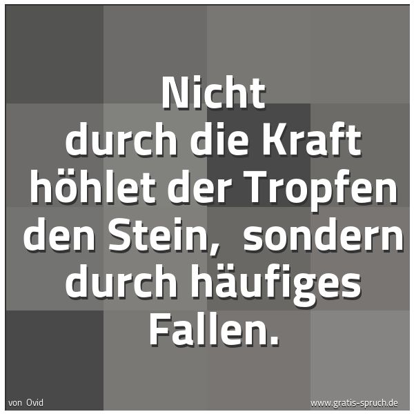 Spruchbild mit dem Text 'Nicht durch die Kraft höhlet der Tropfen den Stein,
sondern durch häufiges Fallen.'