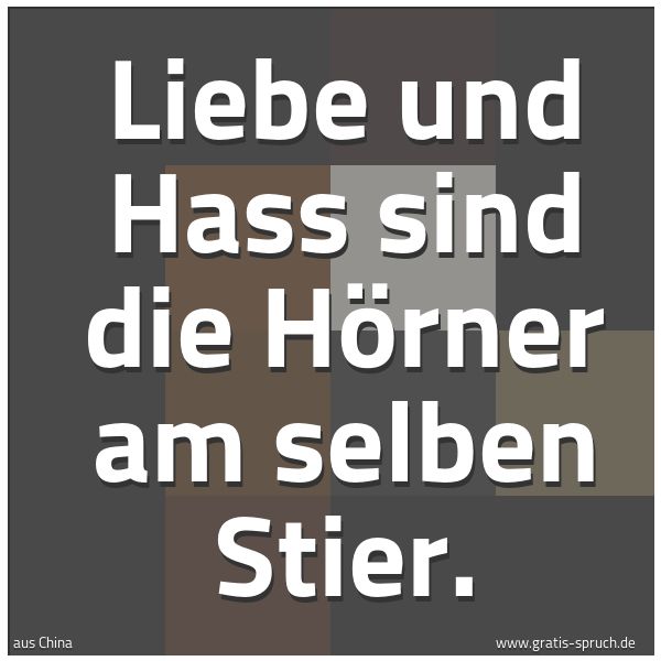 Spruchbild mit dem Text 'Liebe und Hass sind die Hörner am selben Stier.'