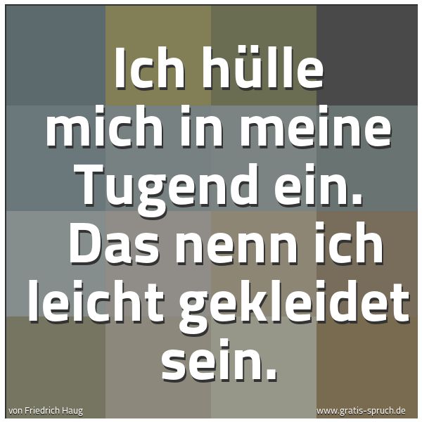 Spruchbild mit dem Text 'Ich hülle mich in meine Tugend ein.
Das nenn ich leicht gekleidet sein.'
