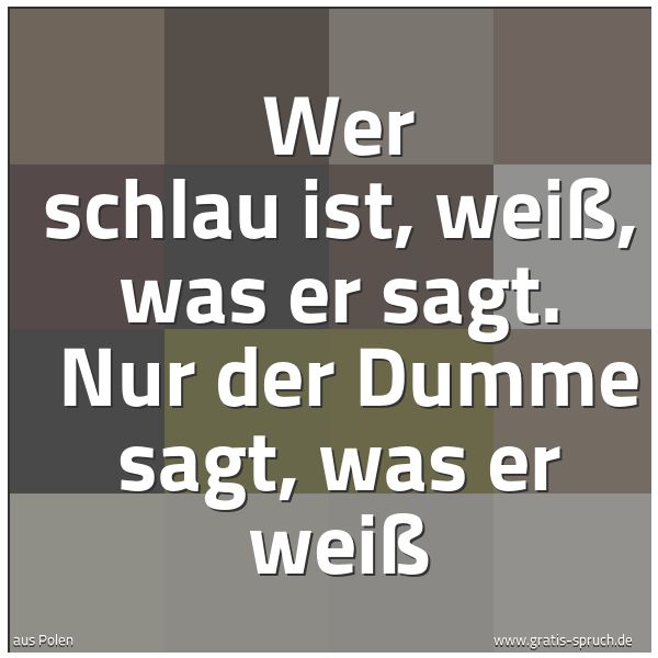 Spruchbild mit dem Text 'Wer schlau ist, weiß, was er sagt.
Nur der Dumme sagt, was er weiß'