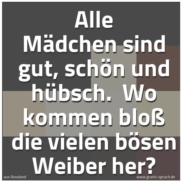 Spruchbild mit dem Text 'Alle Mädchen sind gut, schön und hübsch.
Wo kommen bloß die vielen bösen Weiber her?'