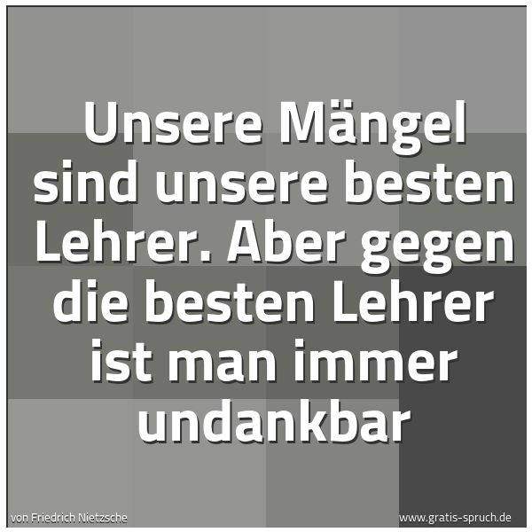 Spruchbild mit dem Text 'Unsere Mängel sind unsere besten Lehrer.
Aber gegen die besten Lehrer ist man immer undankbar'