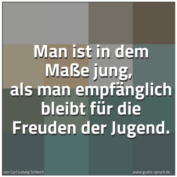 Spruchbild mit dem Text 'Man ist in dem Maße jung,
als man empfänglich bleibt für die Freuden der Jugend.'