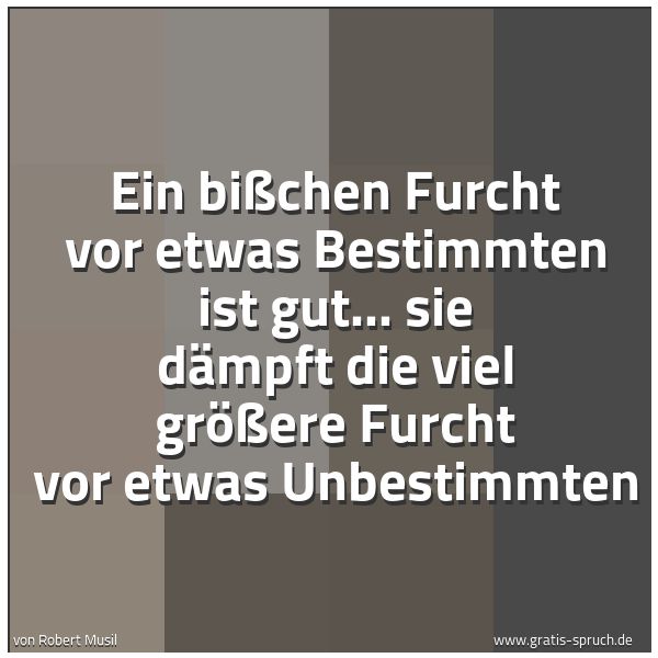Spruchbild mit dem Text 'Ein bißchen Furcht vor etwas Bestimmten ist gut...
sie dämpft die viel größere Furcht vor etwas Unbestimmten'