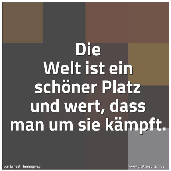 Spruchbild mit dem Text 'Die Welt ist ein schöner Platz
und wert, dass man um sie kämpft. '