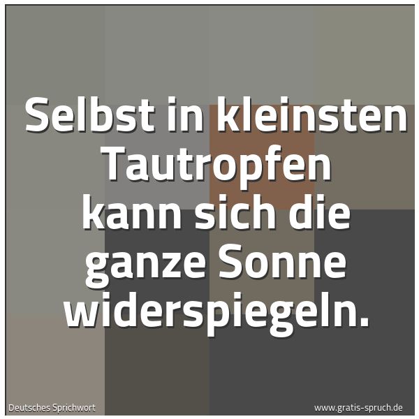 Spruchbild mit dem Text 'Selbst in kleinsten Tautropfen
kann sich die ganze Sonne widerspiegeln.'