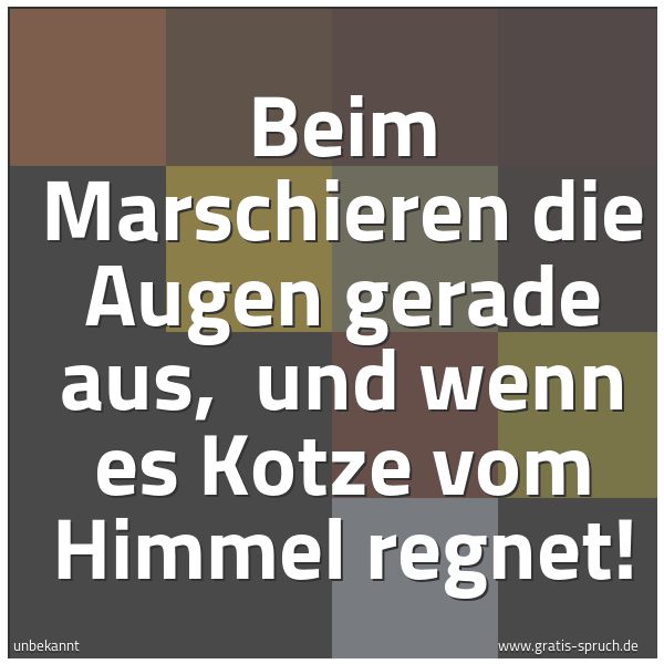 Spruchbild mit dem Text 'Beim Marschieren die Augen gerade aus,
und wenn es Kotze vom Himmel regnet!'