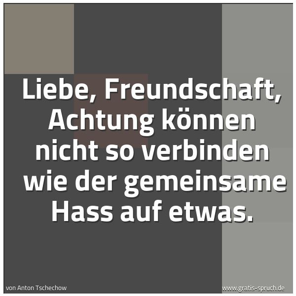 Spruchbild mit dem Text 'Liebe, Freundschaft, Achtung können nicht so verbinden
wie der gemeinsame Hass auf etwas.'