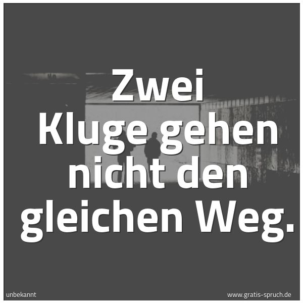 Spruchbild mit dem Text 'Zwei Kluge gehen nicht den gleichen Weg.
'