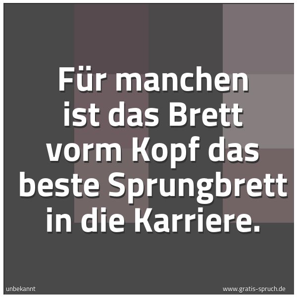 Spruchbild mit dem Text 'Für manchen ist das Brett vorm Kopf
das beste Sprungbrett in die Karriere.'