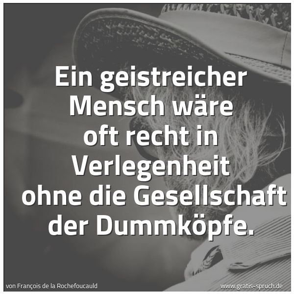 Spruchbild mit dem Text 'Ein geistreicher Mensch wäre oft recht in Verlegenheit
ohne die Gesellschaft der Dummköpfe.'
