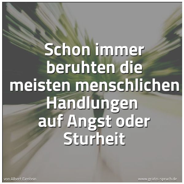 Spruchbild mit dem Text 'Schon immer beruhten die meisten menschlichen Handlungen
auf Angst oder Sturheit'