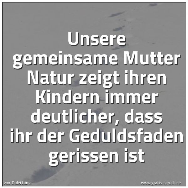 Spruchbild mit dem Text 'Unsere gemeinsame Mutter Natur zeigt ihren Kindern immer deutlicher, dass ihr der Geduldsfaden gerissen ist'