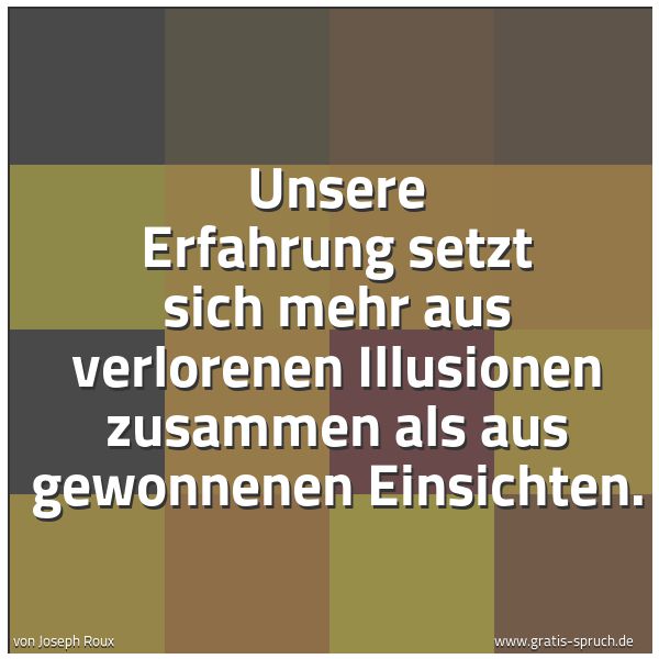 Spruchbild mit dem Text 'Unsere Erfahrung setzt sich mehr aus verlorenen Illusionen zusammen als aus gewonnenen Einsichten.'