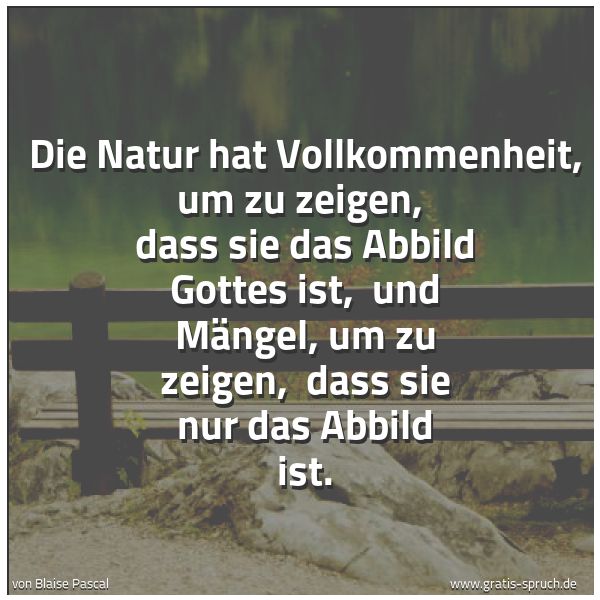 Spruchbild mit dem Text 'Die Natur hat Vollkommenheit, um zu zeigen,
dass sie das Abbild Gottes ist,
und Mängel, um zu zeigen,
dass sie nur das Abbild ist.'